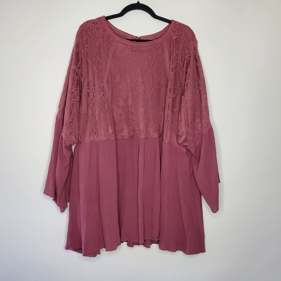 Torrid Peplum Bell Sleeve Top Size 6X Stretch Lace Knit Bodice Fairycore Tunic - Picture 3 of 15